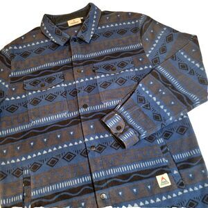 Passenger Clothing Mens XL Fleece Shirt Jacket Blue Aztec Snap Pocket Shacket